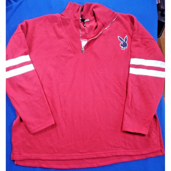 Playboy x Missguided Sweatshirt Size 6 Red Fleece Oversized Embroidered 1/4 Zip - Picture 1 of 16